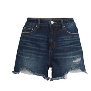 NWT Time & Tru Relaxed Fit High Rise Women's Distressed Blue Denim Shorts Sz 8